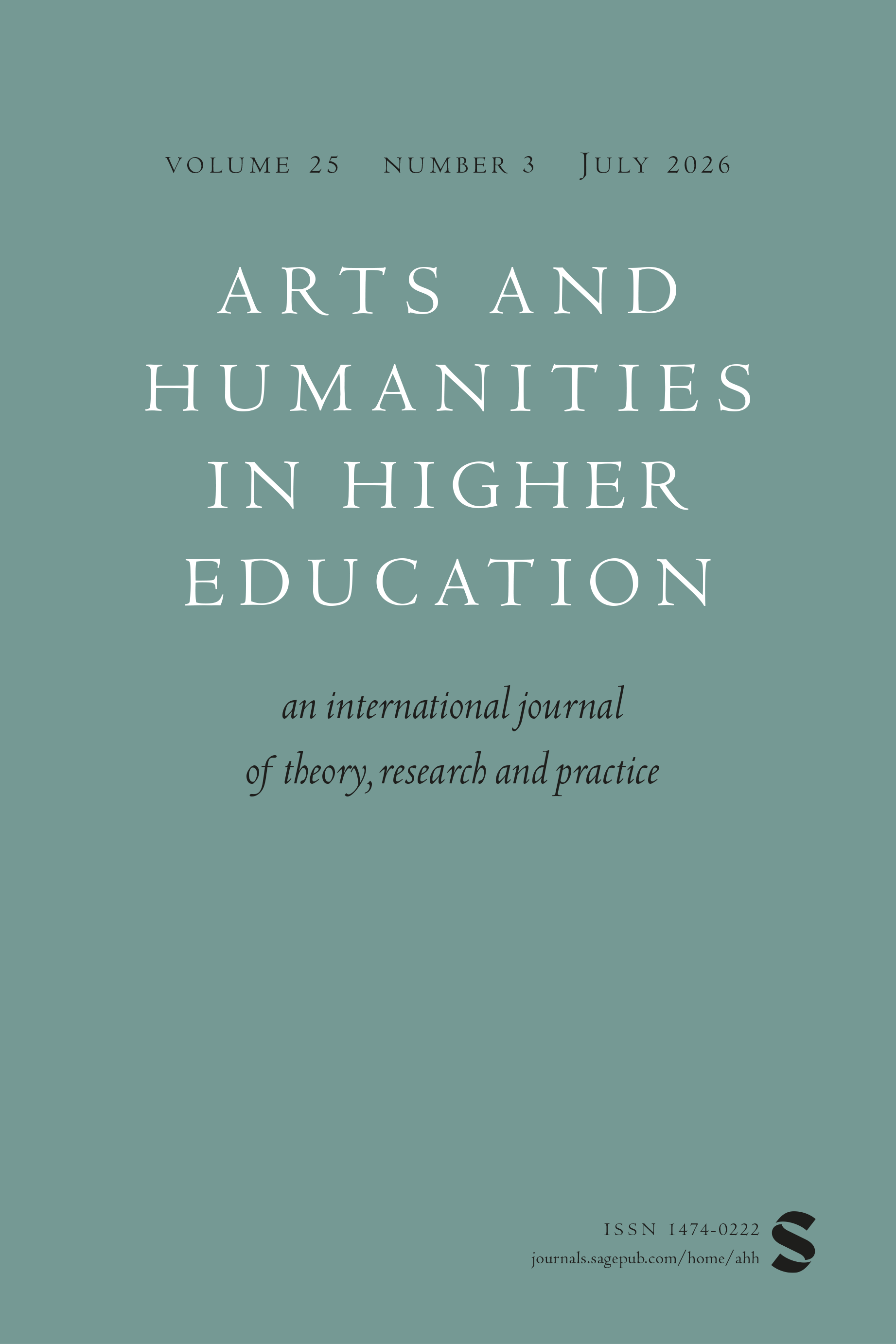 Arts and Humanities in Higher Education journal cover