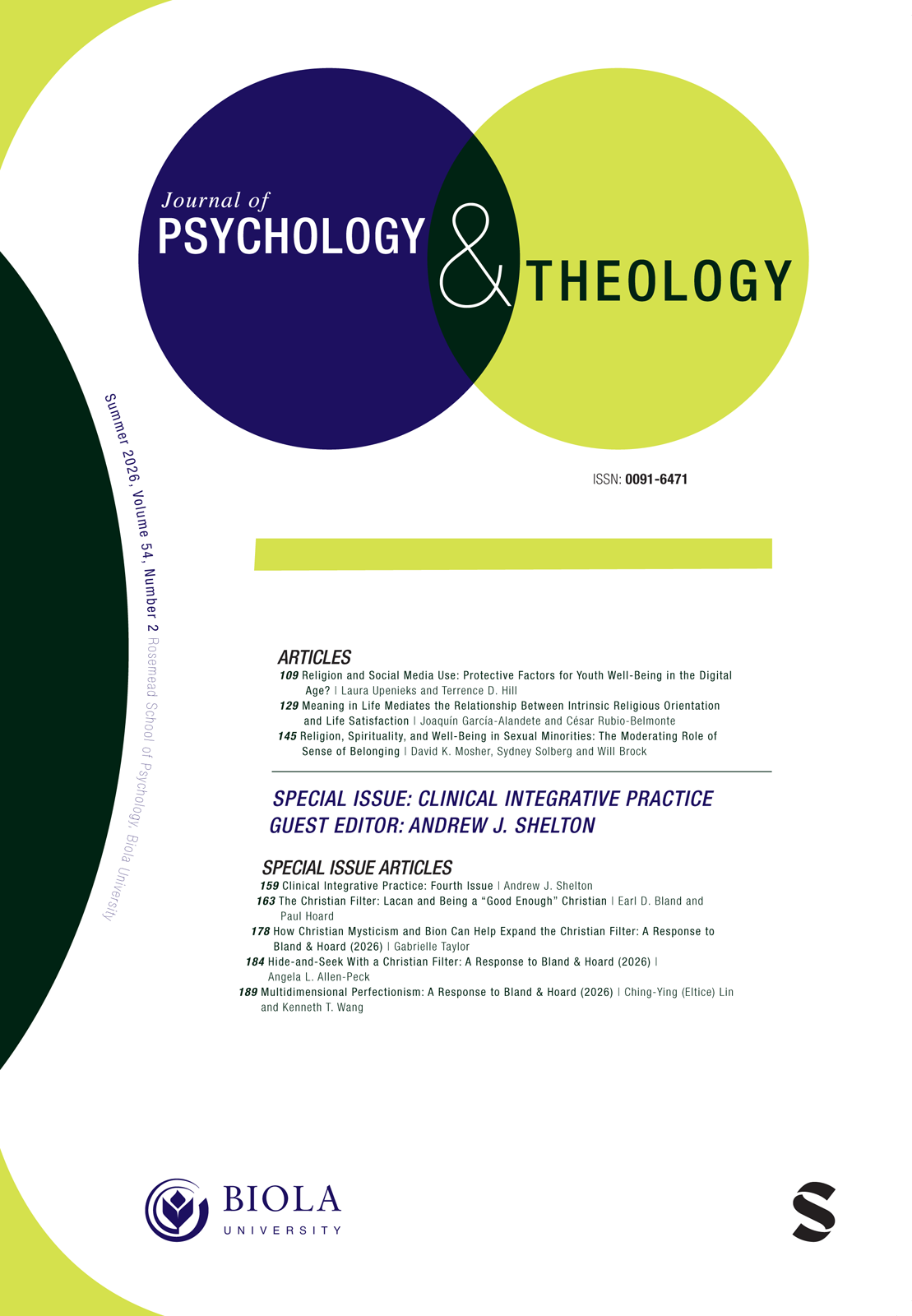 Journal of Psychology and Theology journal cover
